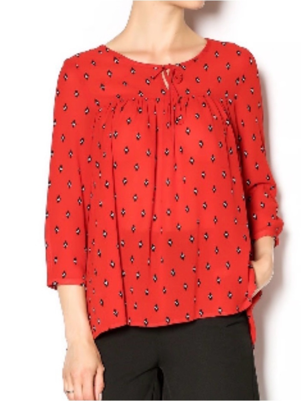 Jack by BB Dakota Red Geo-Printed 2/3 Sleeve Flowy Blouse Top, New